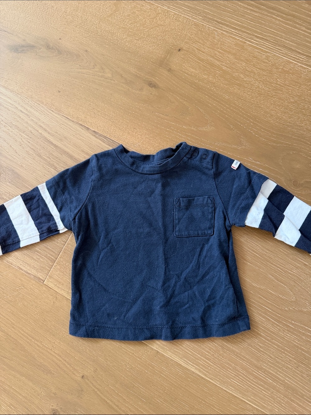 GAP Navy Long Sleeve Tee with White-Striped Sleeves